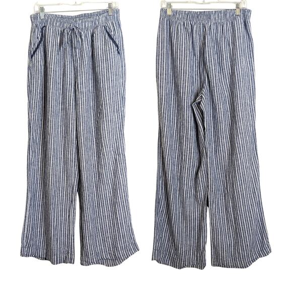 Beachy Loungewear Linen Rayon Striped Pull-on Straight Wide Leg Pants Women's L - Picture 1 of 10